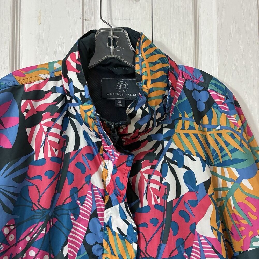 LJ by Lauren James Sz XL Colorful Floral Pullover Wind Rain Hooded Jacket - Picture 6 of 12